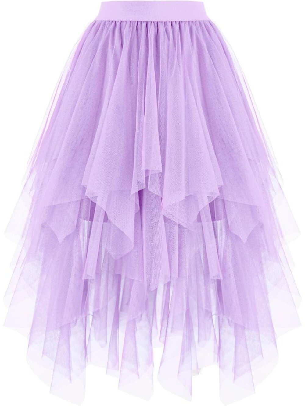 Women's Purple High Low Layered Asymmetrical Puffy Fairy Midi Length Tulle Skirt